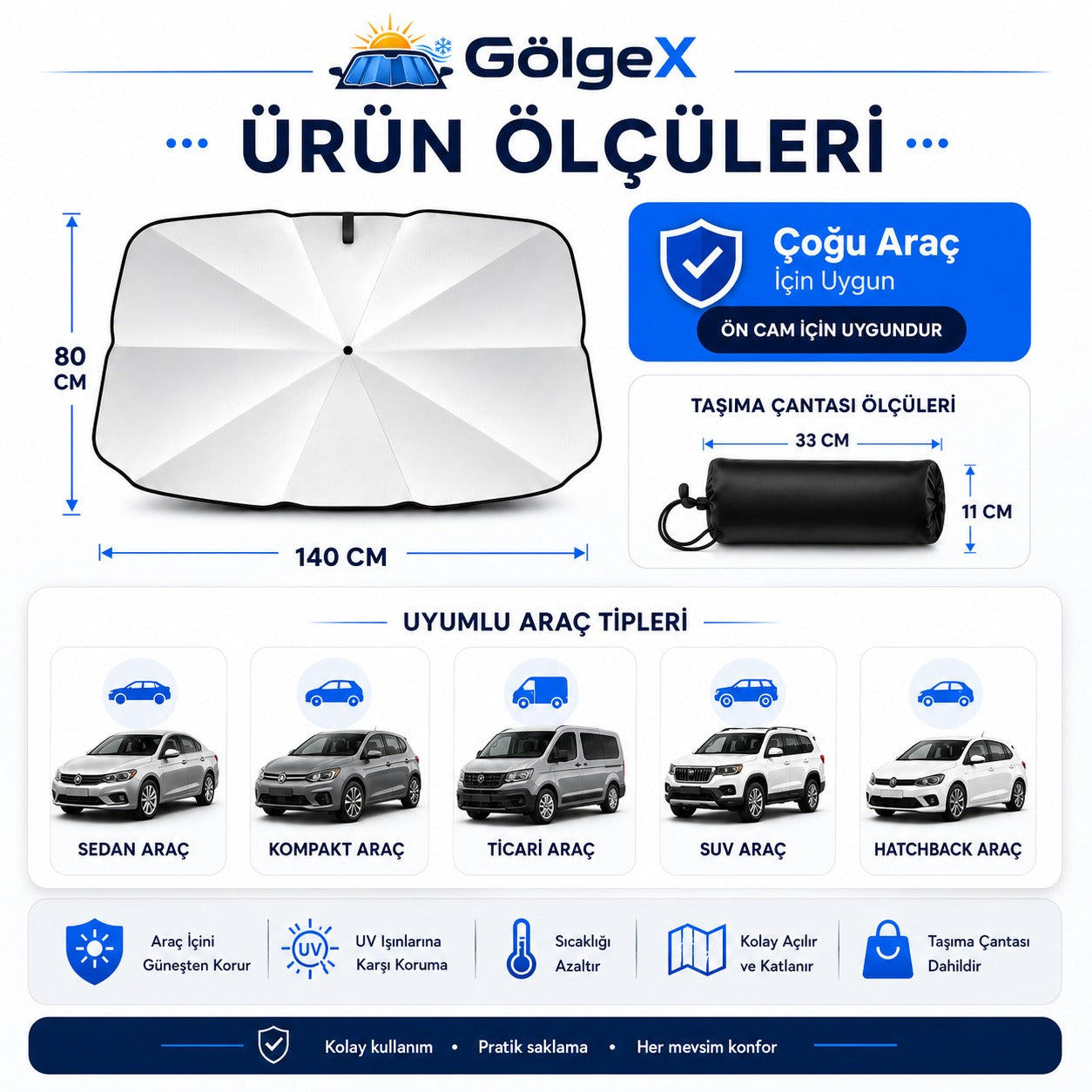 Gölgex Katlanabilir Kompakt Oto Güneş Koruyucu